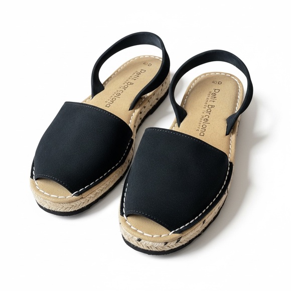 Petit Barcelona Wide Fit | Flat Avarcas Black Espadrille Sandals Size 40 D - Picture 3 of 10
